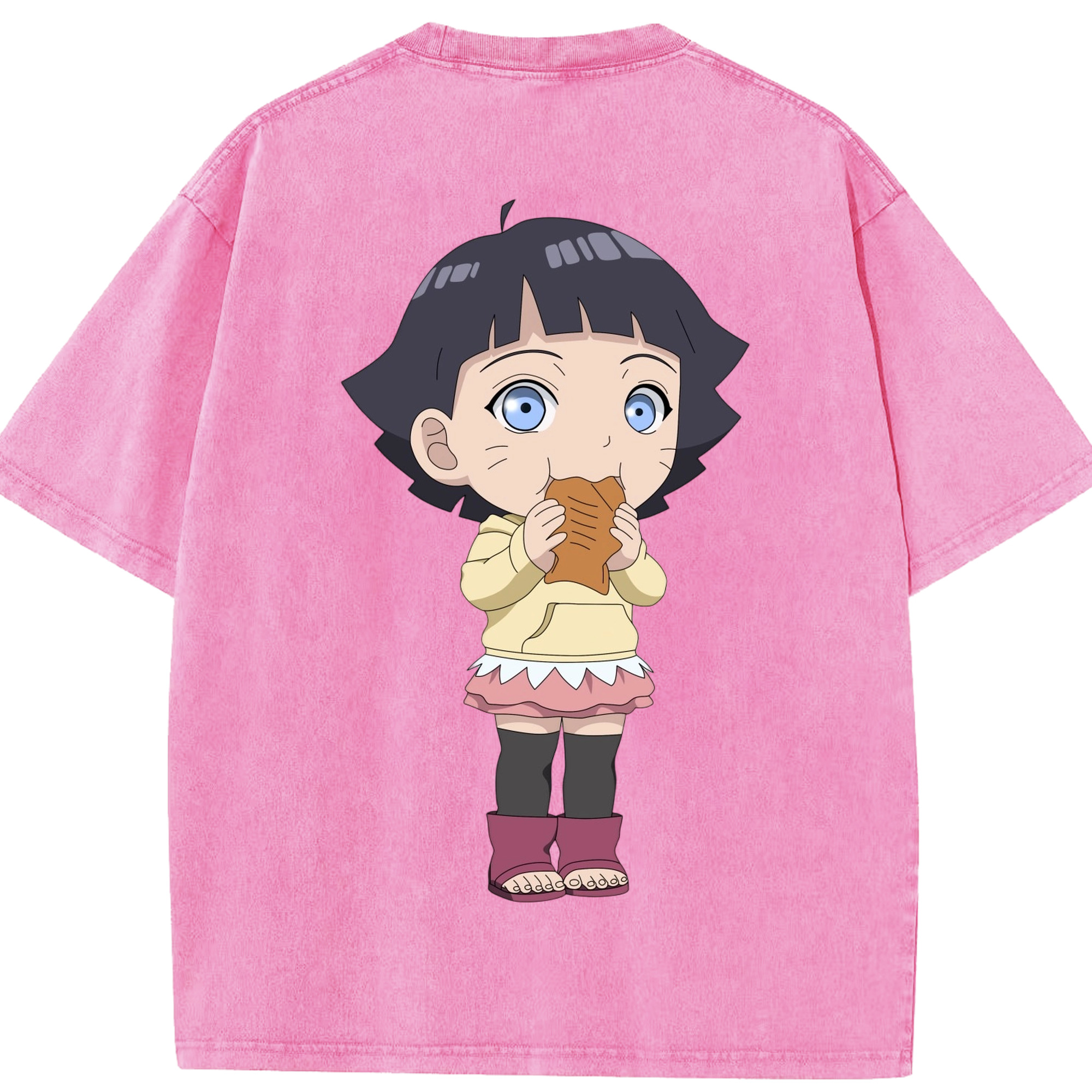（画像用） NARUTO -ナルト- うずまき ヒマワリ Uzumaki Himawari 綿100% ヴィンテージ風 半袖Tシャツ（背面プリント）